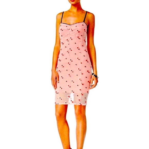 GUESS Michaela Pink Cherry Blossom Mesh Overlay Dress - Picture 8 of 10